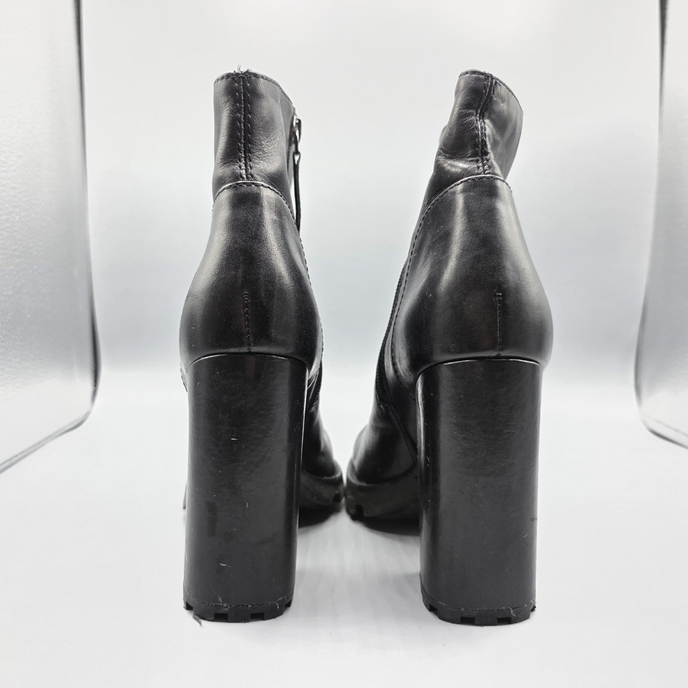Schutz Boots Womens 39 Black Leather Chunky Lug Sole High Heel Booties Zipper - Picture 6 of 13